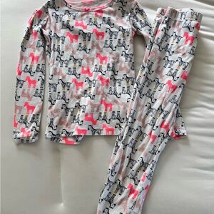 Girls' White Pajama Set with Pink & Black Zebra Print